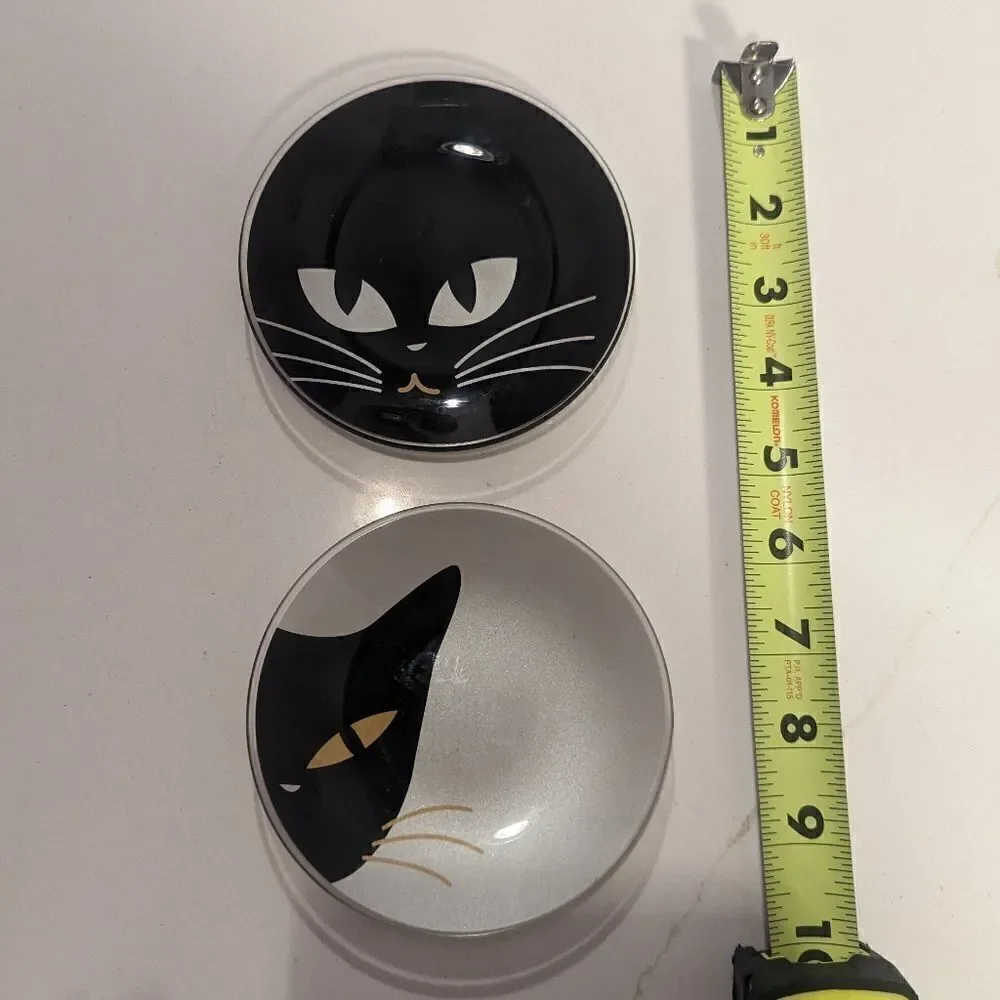 2Pc Set Japanese Cat Glass Plates Jewelry Catch All Dish